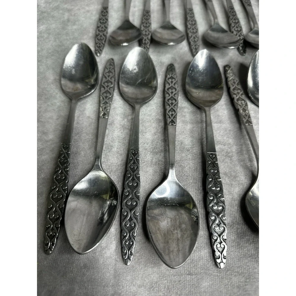17 Dinner Spoons National Stainless‎ Japan Malta  NSTMAL Geometric MCM